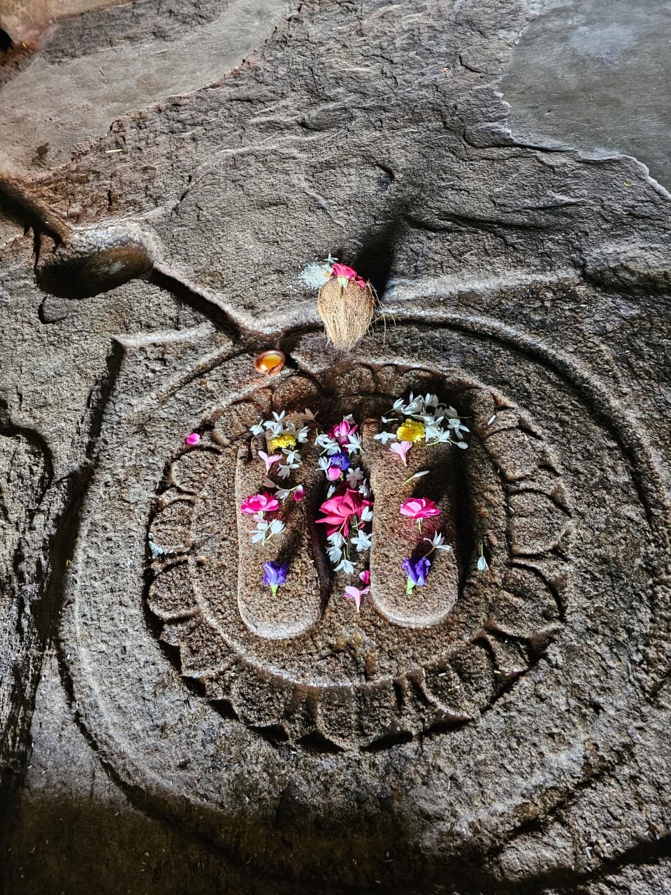 Carved footprints in the cave