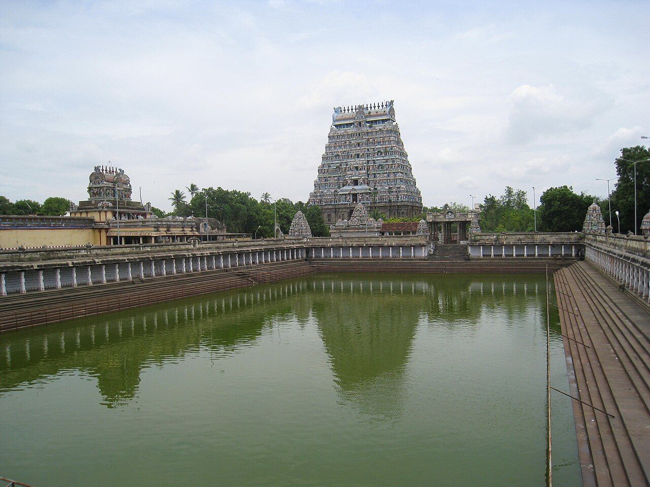 The temple tank and gopuram